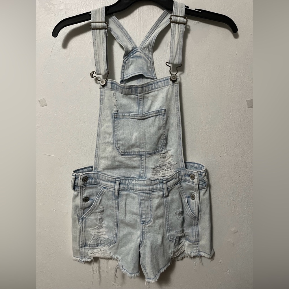 HOLLISTER DENIM OVERALL SHORT sz SMALL BOYFRIEND VINTAGE STRETCH LIGHTWASH